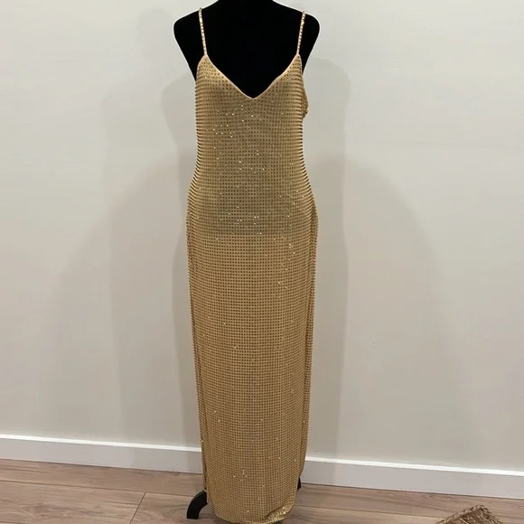 self-portrait YELLOW RHINESTONE MESH MIDI DRESS - Picture 4 of 14